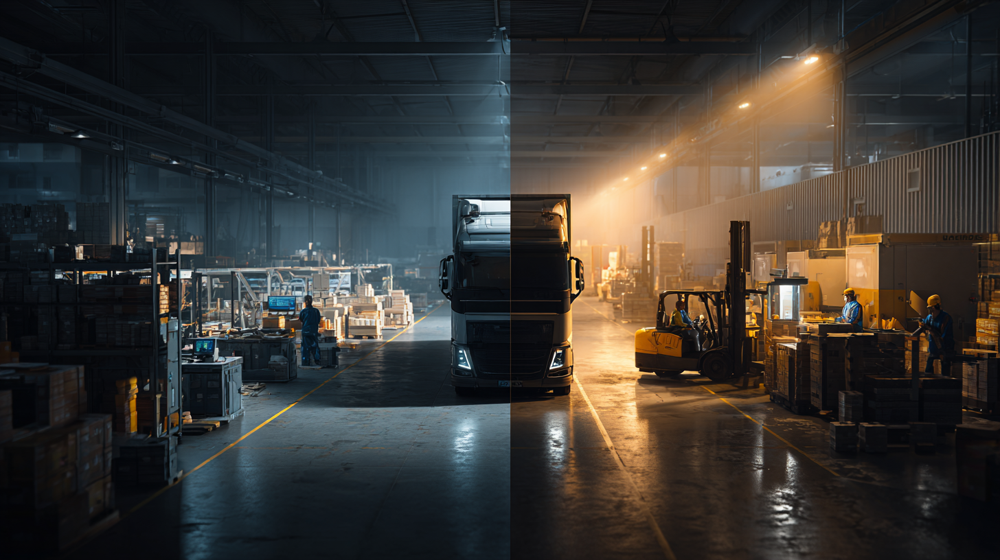 Truck in a warehouse with workers Loading goods, representing logistics and supply chain services